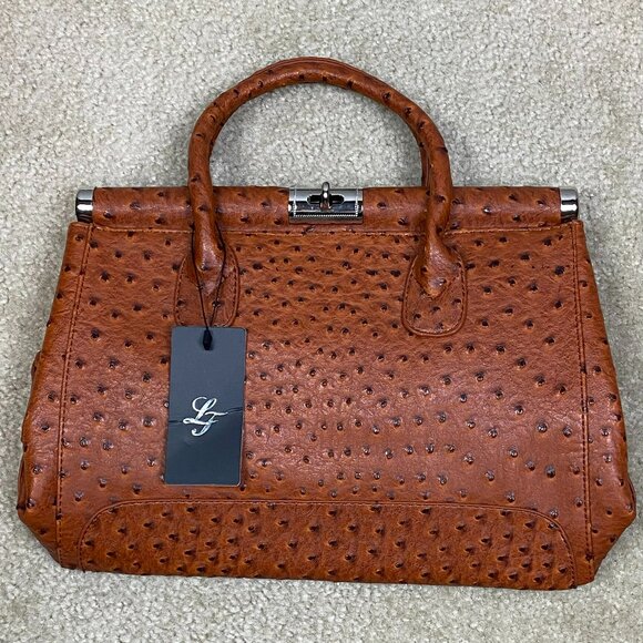 NWT London Fashion Tan Faux Ostrich Tote – Lock & Key, Multiple Pockets - Picture 1 of 13